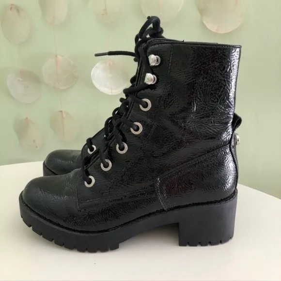 Steve Madden Patent Leather Chunky Platform Combat Moto Boots