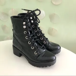 Steve Madden Patent Leather Chunky Platform Combat Moto Boots