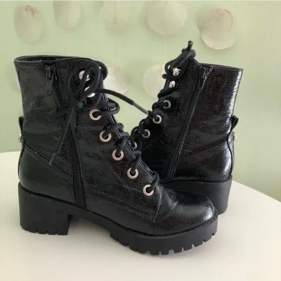 Steve Madden Patent Leather Chunky Platform Combat Moto Boots