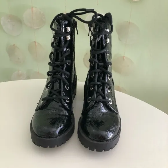 Steve Madden Patent Leather Chunky Platform Combat Moto Boots