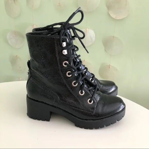 Steve Madden Patent Leather Chunky Platform Combat Moto Boots