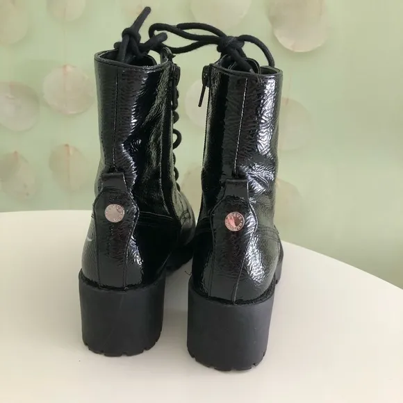 Steve Madden Patent Leather Chunky Platform Combat Moto Boots