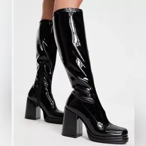 Steve Madden Patent Leather Knee-High chunky heel Boots