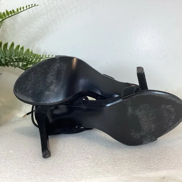 STEVE MADDEN PRESIDNT SUEDE  LEG WRAP STILETTOS BLACK HEELS SZ 8.5