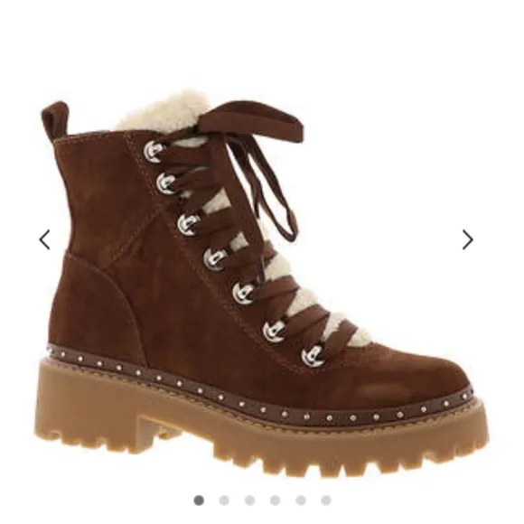 STEVE MADDEN RAINER LACE FRONT CHUNKY BOOTS IN SAND SUEDE