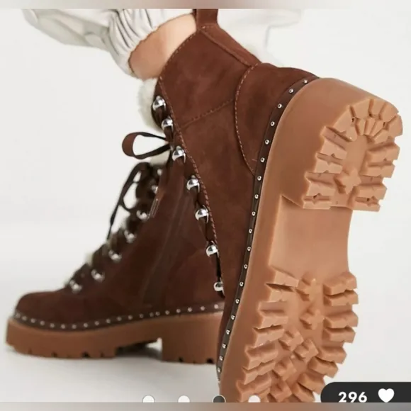 STEVE MADDEN RAINER LACE FRONT CHUNKY BOOTS IN SAND SUEDE