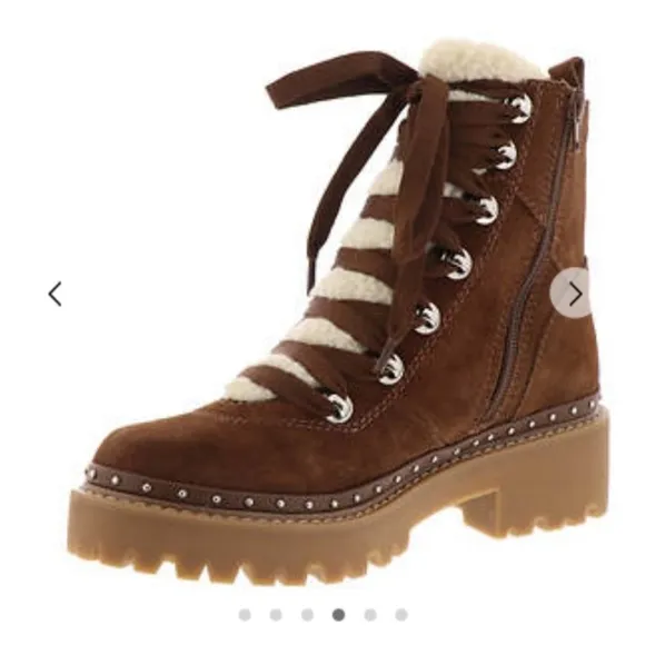 STEVE MADDEN RAINER LACE FRONT CHUNKY BOOTS IN SAND SUEDE