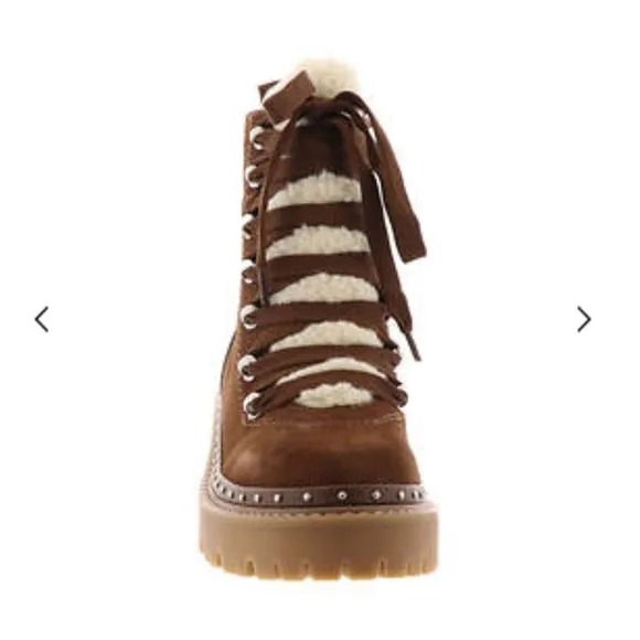STEVE MADDEN RAINER LACE FRONT CHUNKY BOOTS IN SAND SUEDE