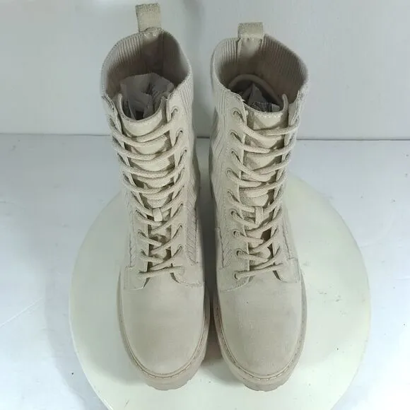 Steve Madden Sand Color Veeta Combat Boots Women's Size 10 M Leather Knit Chunky