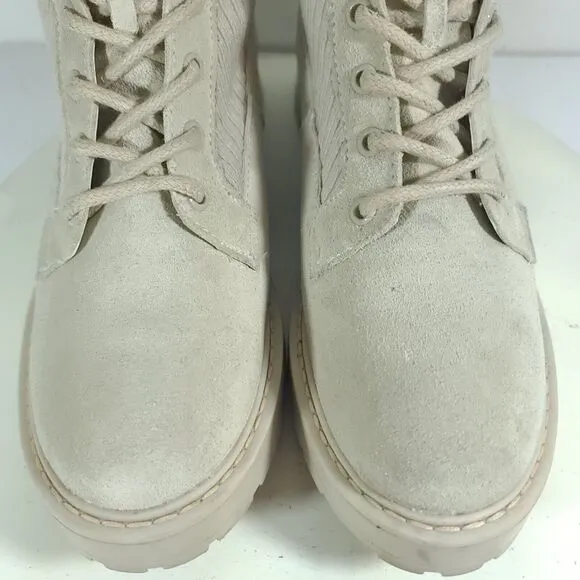 Steve Madden Sand Color Veeta Combat Boots Women's Size 10 M Leather Knit Chunky