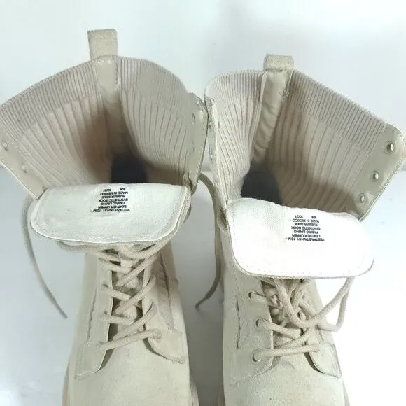 Steve Madden Sand Color Veeta Combat Boots Women's Size 10 M Leather Knit Chunky