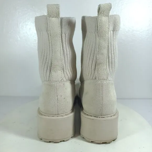 Steve Madden Sand Color Veeta Combat Boots Women's Size 10 M Leather Knit Chunky