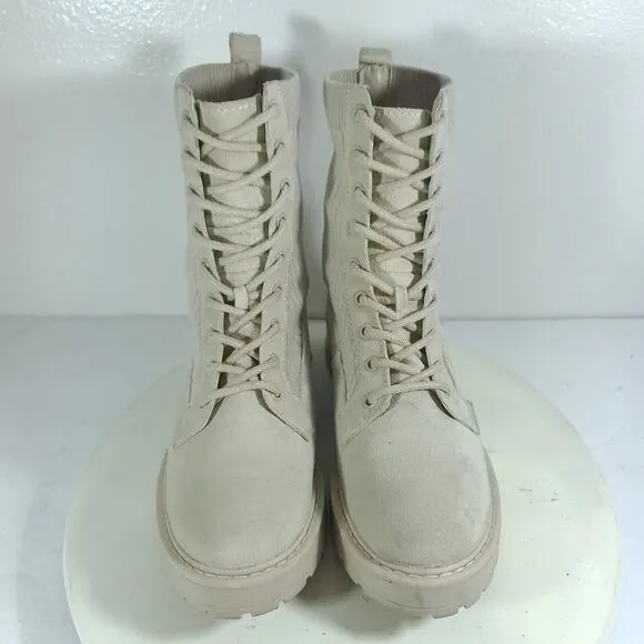 Steve Madden Sand Color Veeta Combat Boots Women's Size 10 M Leather Knit Chunky