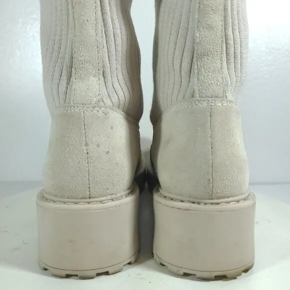 Steve Madden Sand Color Veeta Combat Boots Women's Size 10 M Leather Knit Chunky