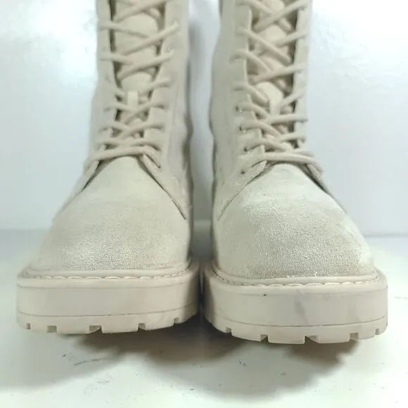 Steve Madden Sand Color Veeta Combat Boots Women's Size 10 M Leather Knit Chunky