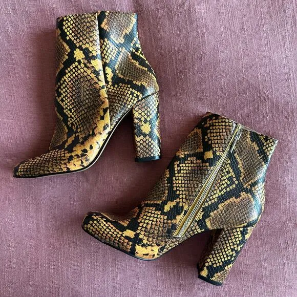 Steve Madden | Size 6.5 Pixie Yellow Snake Skin Mid-Calf Booties Block Heel