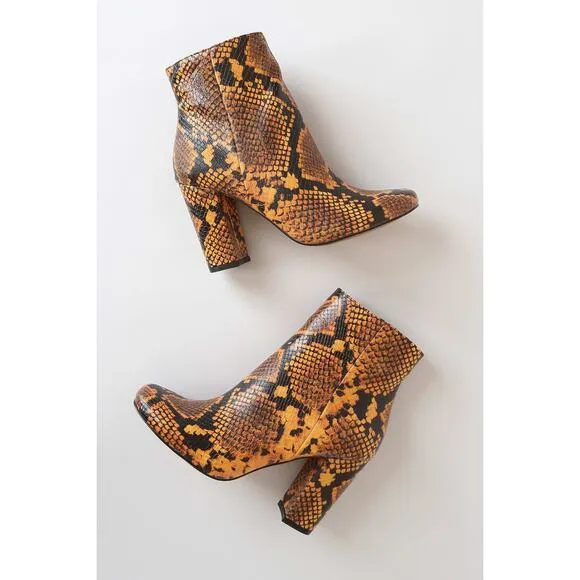 Steve Madden | Size 6.5 Pixie Yellow Snake Skin Mid-Calf Booties Block Heel