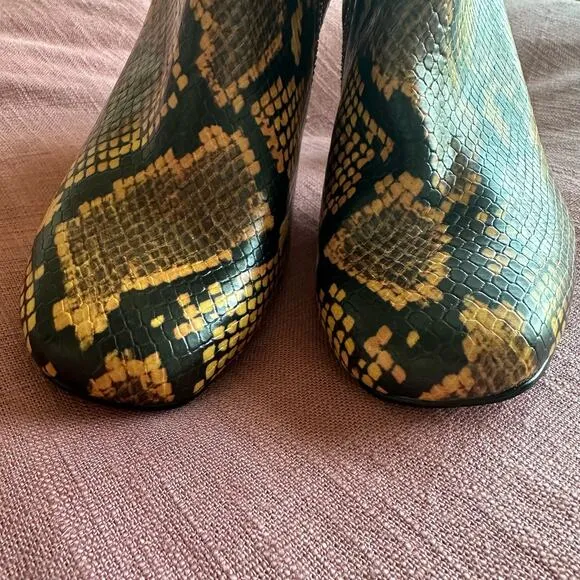 Steve Madden | Size 6.5 Pixie Yellow Snake Skin Mid-Calf Booties Block Heel