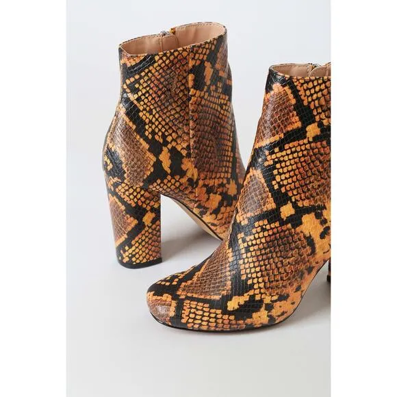 Steve Madden | Size 6.5 Pixie Yellow Snake Skin Mid-Calf Booties Block Heel