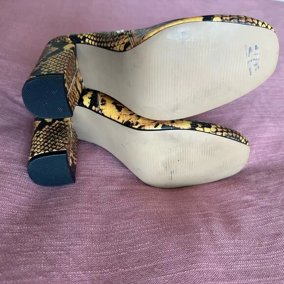 Steve Madden | Size 6.5 Pixie Yellow Snake Skin Mid-Calf Booties Block Heel