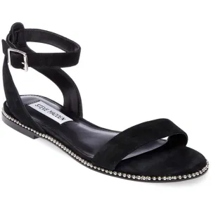 Steve Madden Suede Leather Studded Salut Sandals Flats Black Formal Strappy Shoe