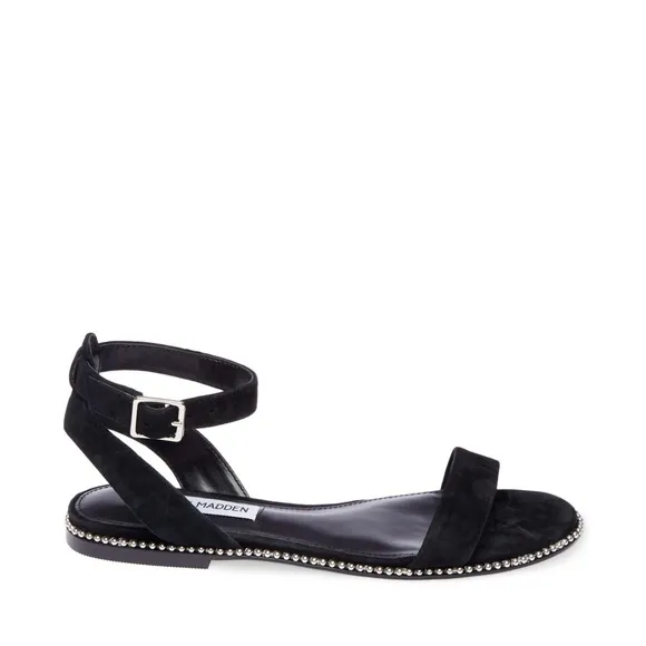 Steve Madden Suede Leather Studded Salut Sandals Flats Black Formal Strappy Shoe