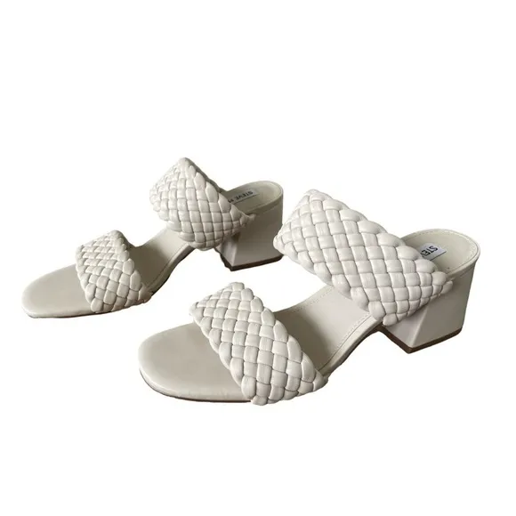 Steve Madden Tangle Off White Woven Block Heel Sandals Size 9