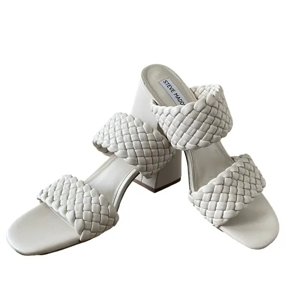 Steve Madden Tangle Off White Woven Block Heel Sandals Size 9