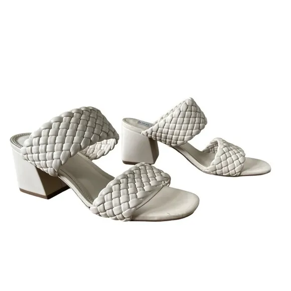 Steve Madden Tangle Off White Woven Block Heel Sandals Size 9