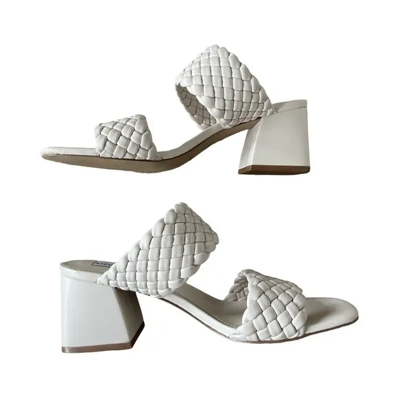 Steve Madden Tangle Off White Woven Block Heel Sandals Size 9
