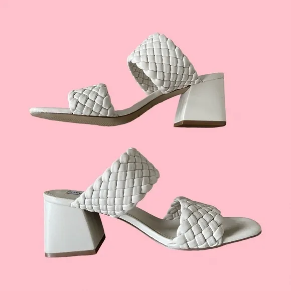 Steve Madden Tangle Off White Woven Block Heel Sandals Size 9