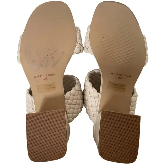 Steve Madden Tangle Off White Woven Block Heel Sandals Size 9