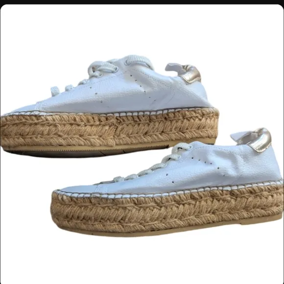 Steve Madden White Leather Platform Espadrille Sneakers Size 6