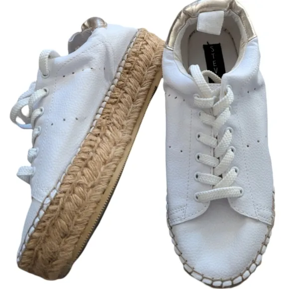 Steve Madden White Leather Platform Espadrille Sneakers Size 6