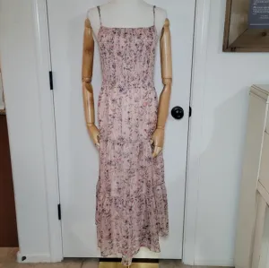 Storia Pink Smocked Tiered Floral Cottagecore Maxi Dress Spring Dress Size Large
