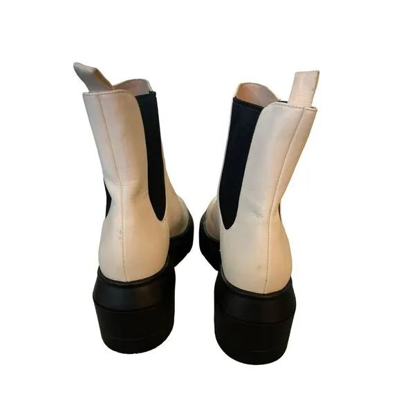 STUART WEITZMAN $495 Norah Lug Sole Chelsea Boots Cream Black NEW Size 6.5