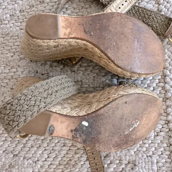 Stuart Weitzman Alex Espadrille Wedge Sandal Neutral Khaki / Olive Sz 8.5 $395