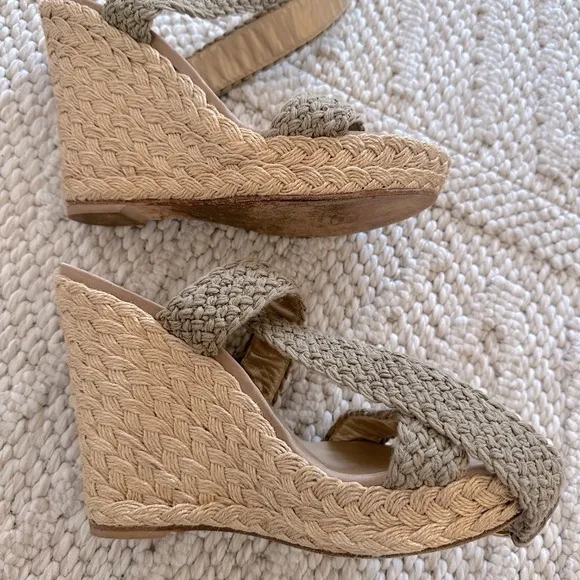 Stuart Weitzman Alex Espadrille Wedge Sandal Neutral Khaki / Olive Sz 8.5 $395