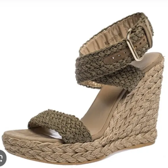 Stuart Weitzman Alex Espadrille Wedge Sandal Neutral Khaki / Olive Sz 8.5 $395
