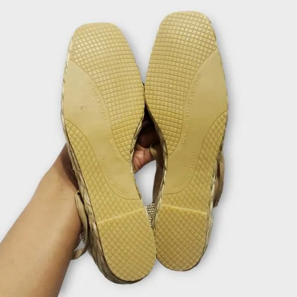 Stuart Weitzman Animal Print Woven Tie Espridrille Sandals Sz 8.5 Balletcore
