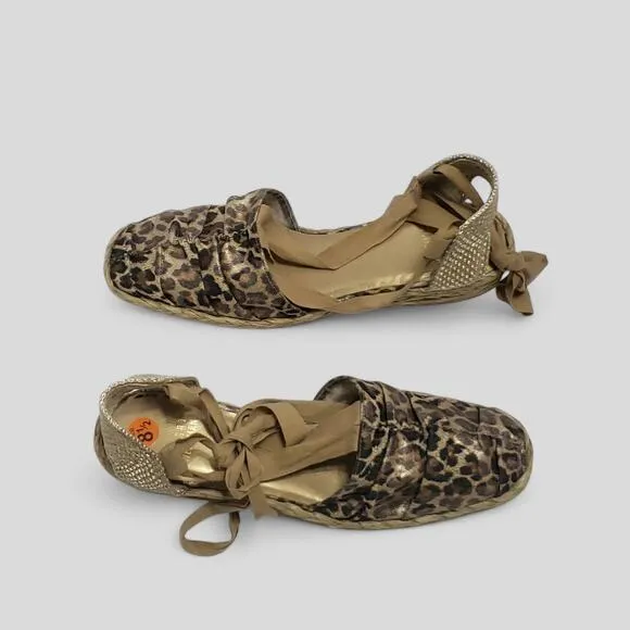 Stuart Weitzman Animal Print Woven Tie Espridrille Sandals Sz 8.5 Balletcore