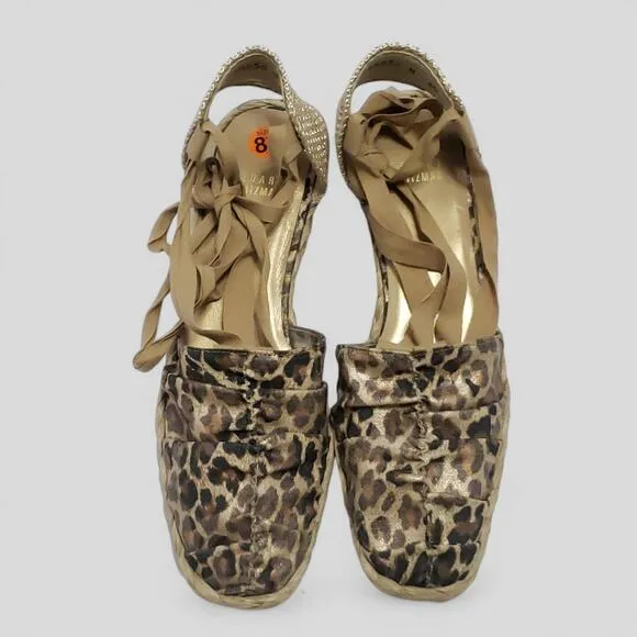 Stuart Weitzman Animal Print Woven Tie Espridrille Sandals Sz 8.5 Balletcore