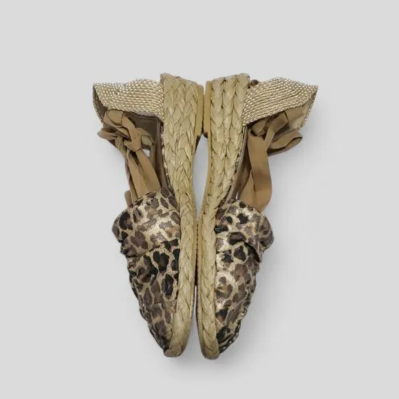 Stuart Weitzman Animal Print Woven Tie Espridrille Sandals Sz 8.5 Balletcore