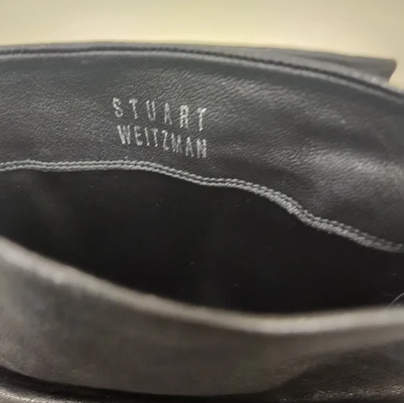 Stuart Weitzman Black  Rugerio Slouch Leather Mid Calf Wedge Boots Sz 8