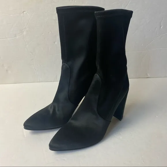 Stuart Weitzman Black Satin Cling Sock Boots Size 5