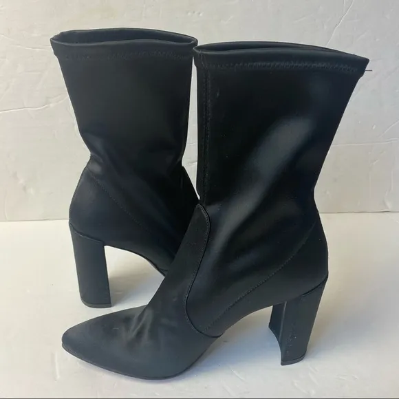 Stuart Weitzman Black Satin Cling Sock Boots Size 5