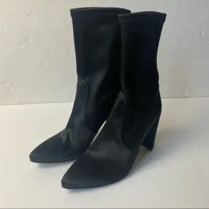 Stuart Weitzman Black Satin Cling Sock Boots Size 5