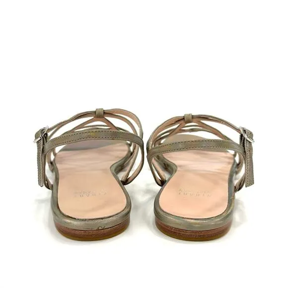 STUART WEITZMAN GOLD IRIDESCENT RAINBOW SHIMMERING LEATHER STRAPPY FLAT SANDAL