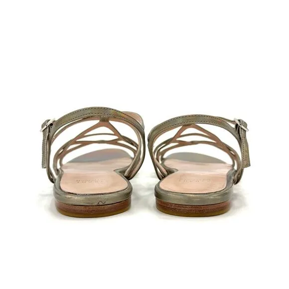 STUART WEITZMAN GOLD IRIDESCENT RAINBOW SHIMMERING LEATHER STRAPPY FLAT SANDAL