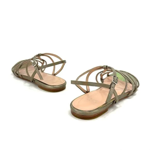 STUART WEITZMAN GOLD IRIDESCENT RAINBOW SHIMMERING LEATHER STRAPPY FLAT SANDAL